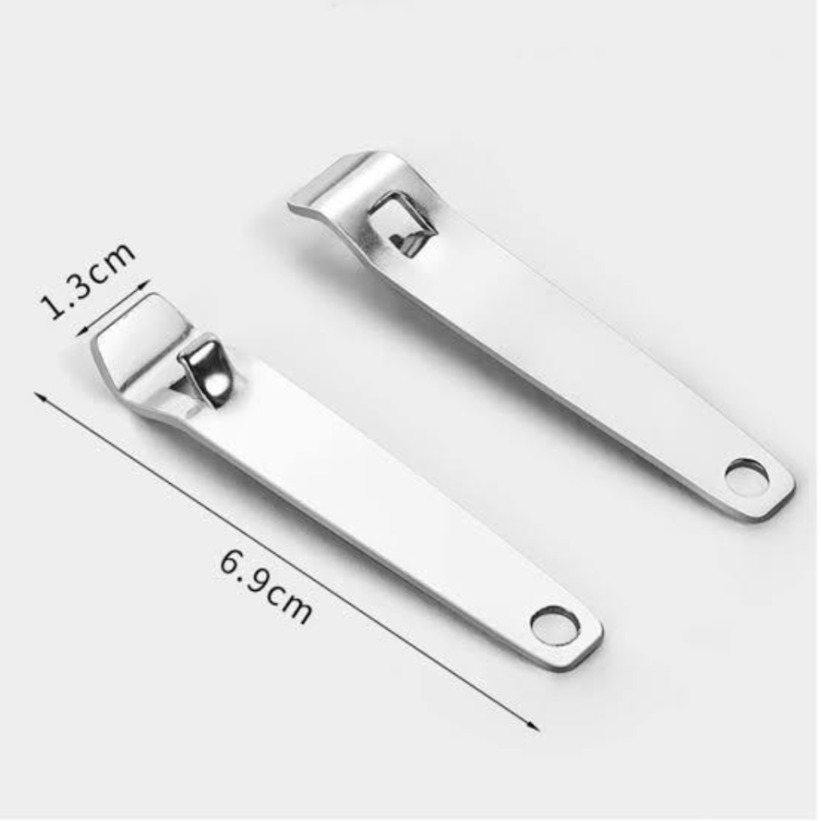 Stainless steel vial opener dimensions: 6.9cm length, 1.3cm head width
